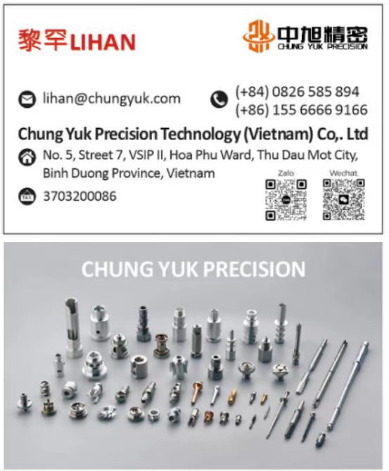 Collection of precision machined parts produced by Chung Yuk: shafts, pins, connectors, bushings and custom turned components